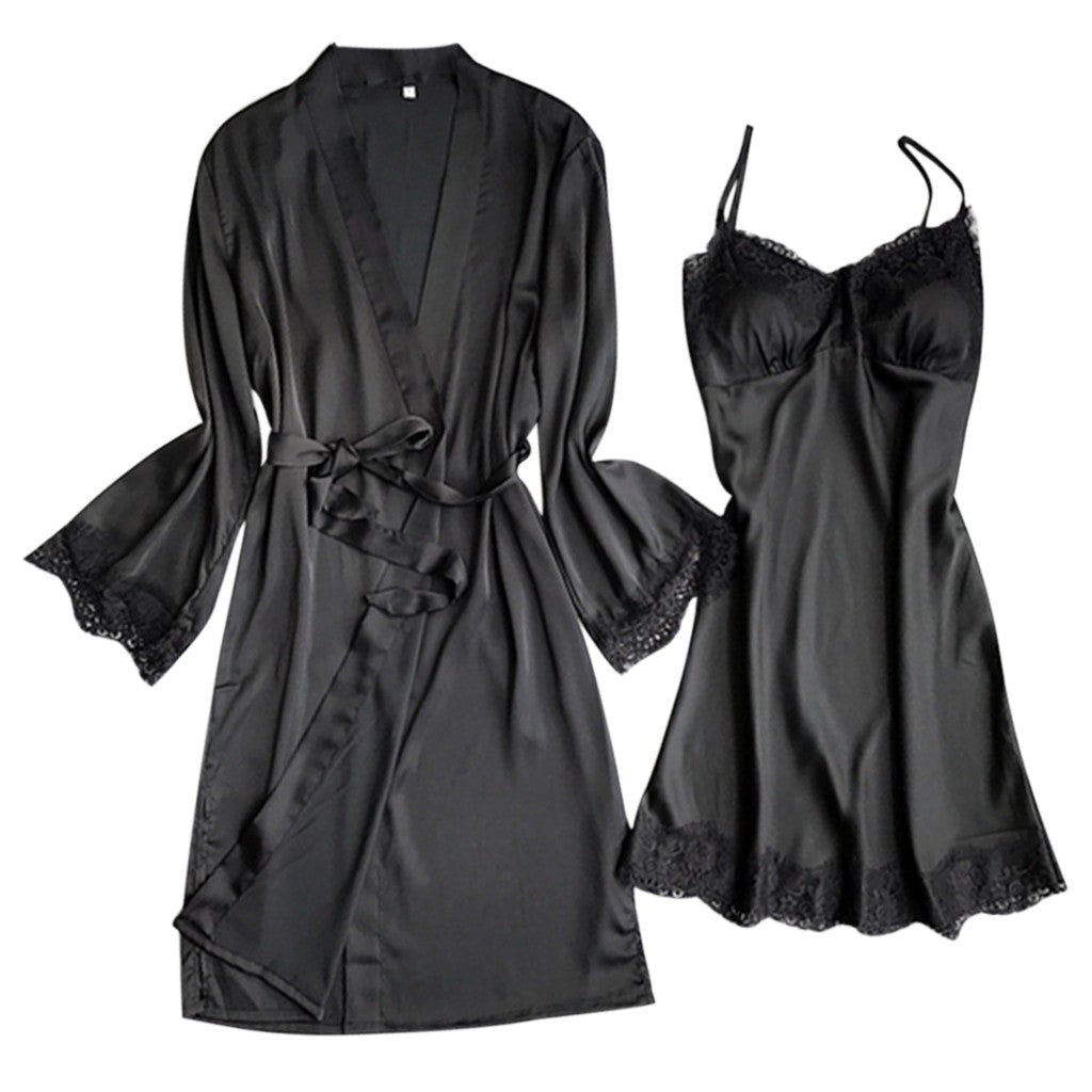 Nighty Robe Comfort and Style Combined: Silk Robe with Spaghetti Straps Nighty ...